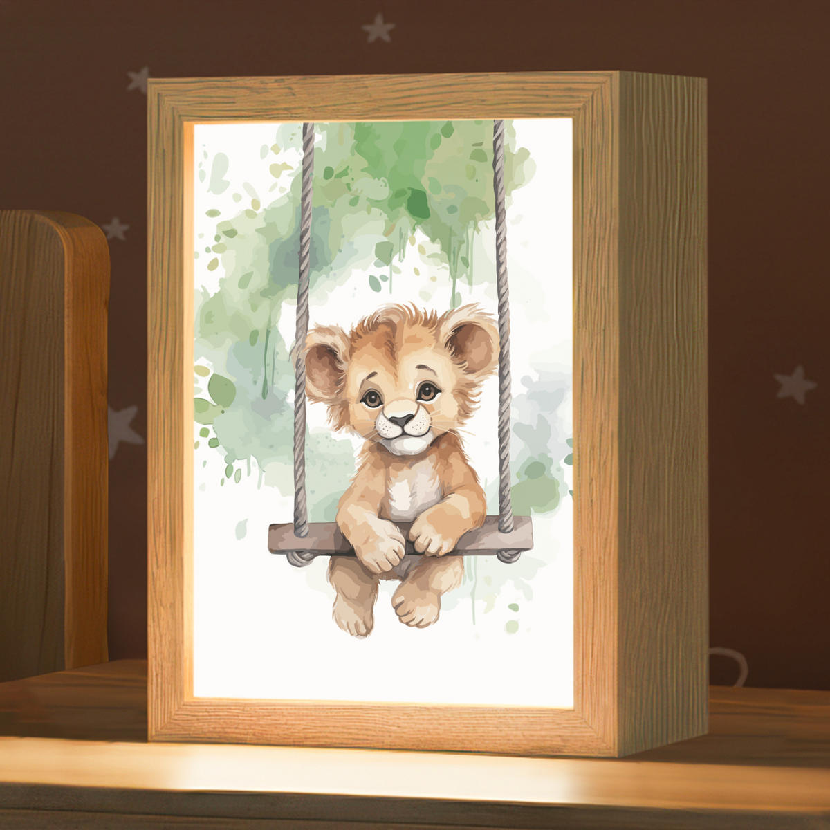 NACHTTISCHLAMPE Löwe - Tier - Kinder - Dschungel 15x20 cm - Weiß, Holzwerkstoff (8/15/20cm)