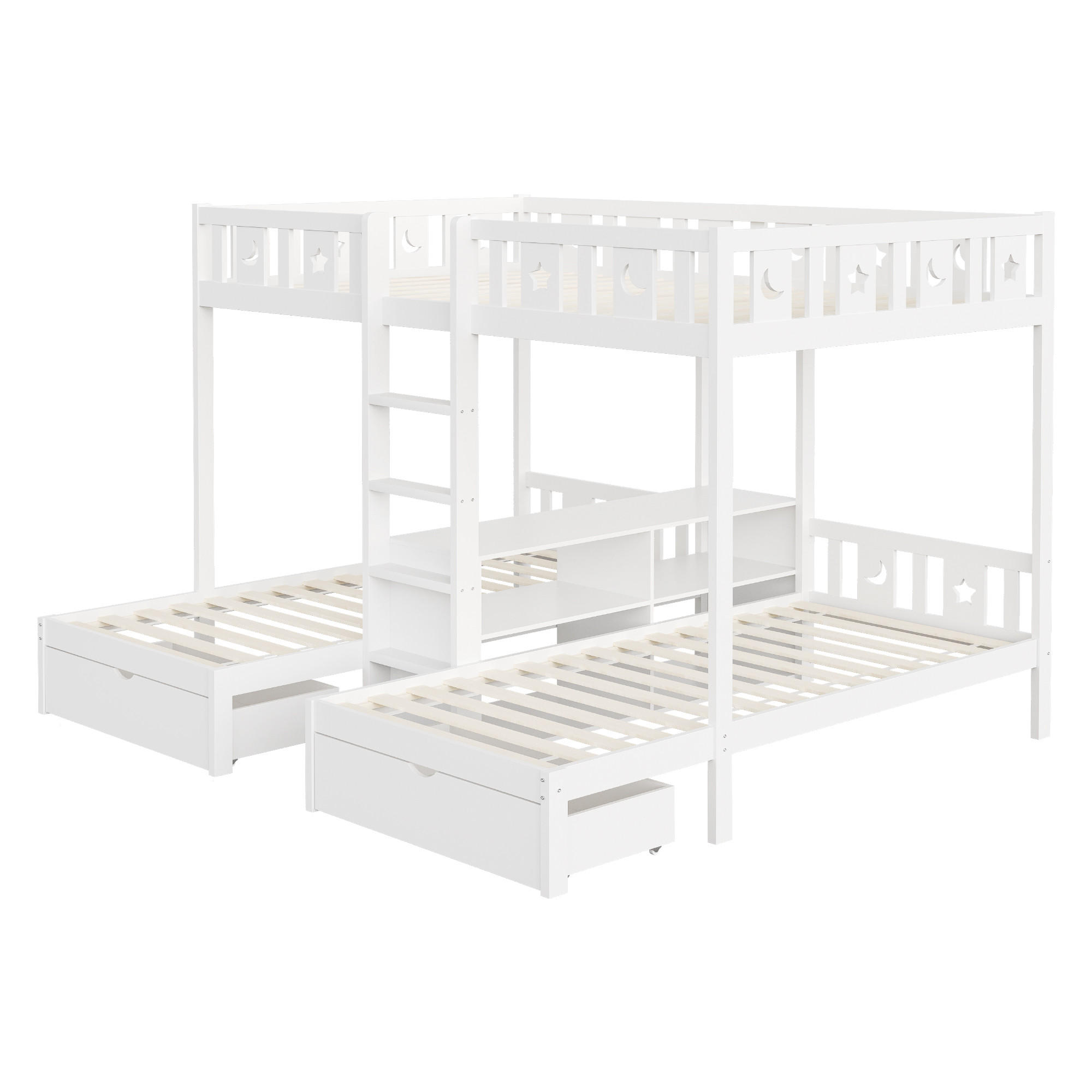 ETAGENBETT 140/200 cm / 90/200 cm DE-01543, in Weiß, mit 2 Schubladen und Stauraum - Weiß, Holz (140/200cm) - ComfortXL