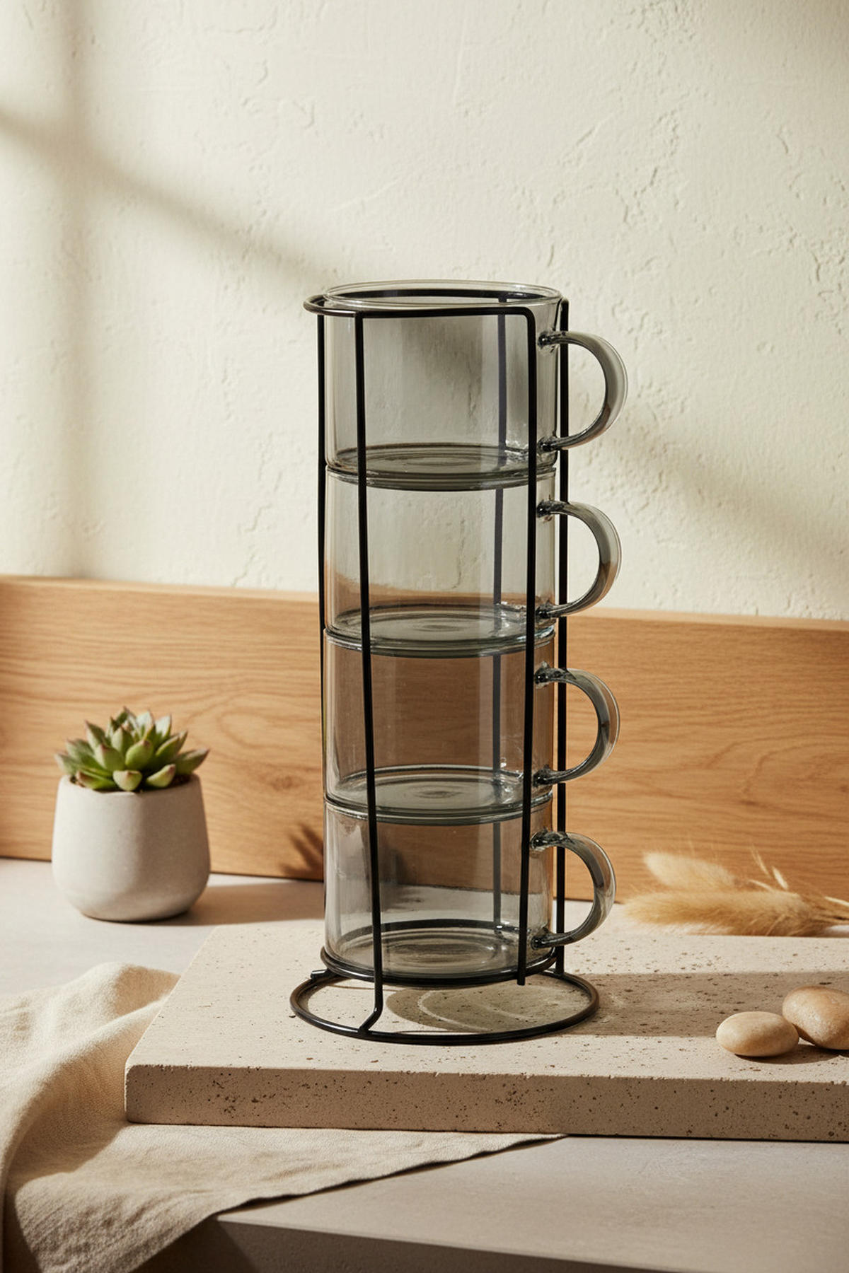 SADA šálků, sklo, šedá - šedá, sklo (0.35L) - Mondex