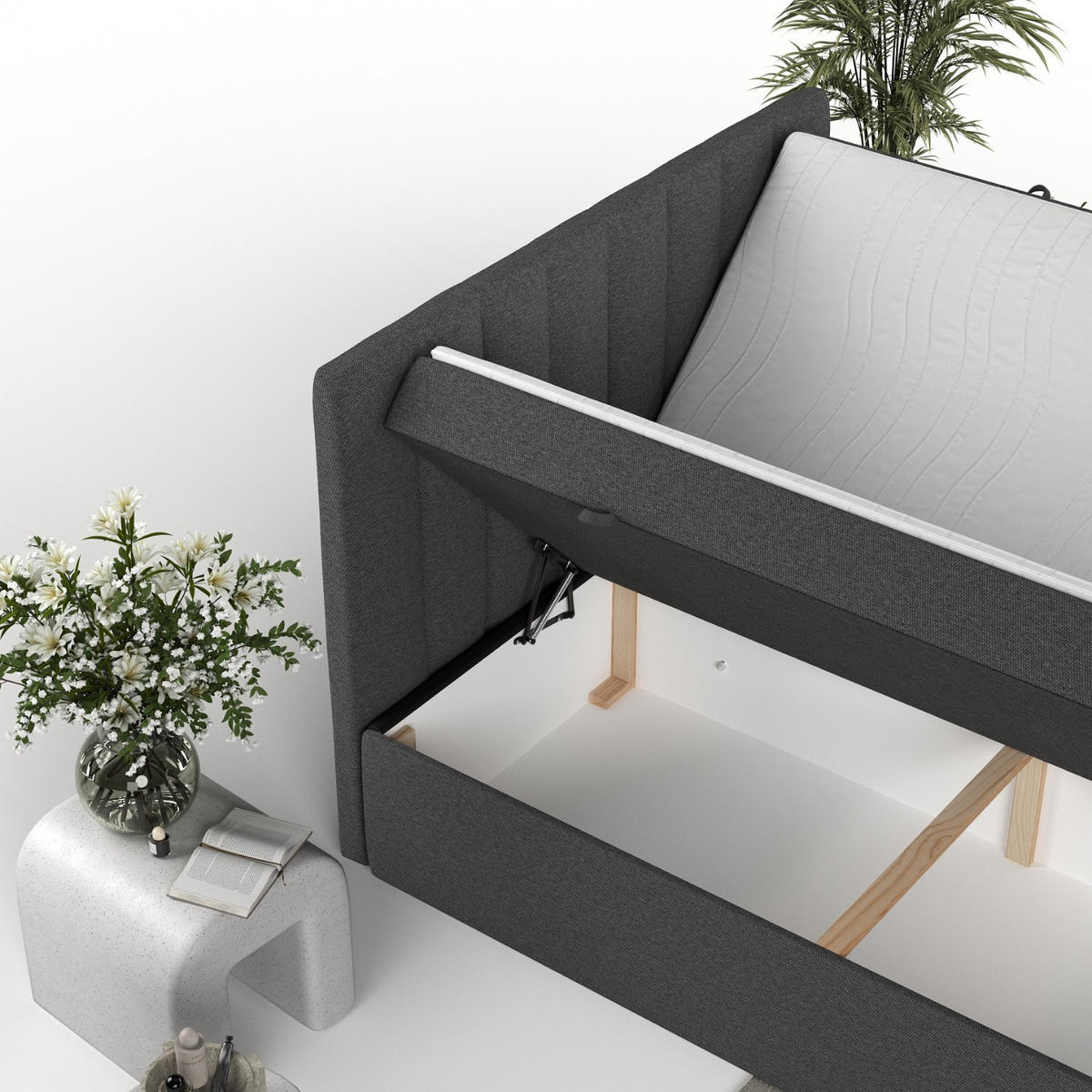 BOXBETT Amaro 140/200 cm Anthrazit im Megan Stoff - Anthrazit/Schwarz, Holz/Holzwerkstoff (140/200cm) - AltaBeds