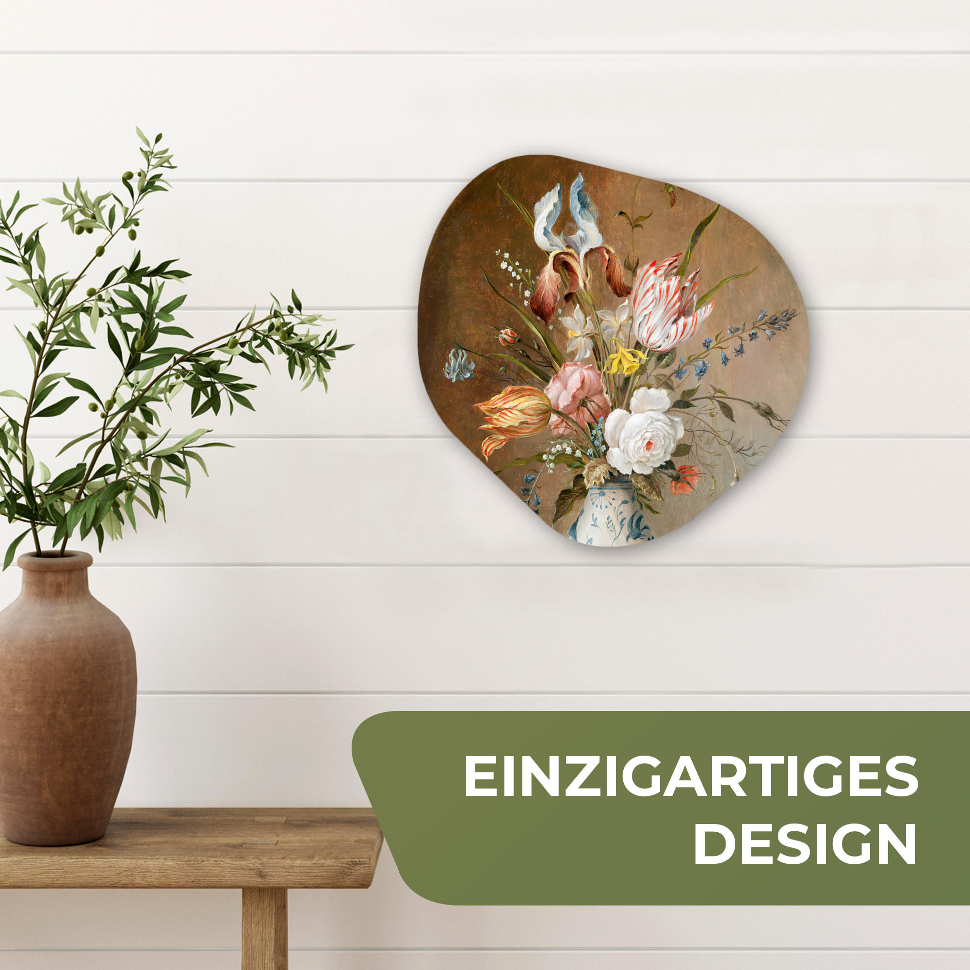 WANDBILD Stilleben mit Blumen - Balthasar van der Ast - Malerei 40x40 cm - Sandfarben, Kunststoff (40/40cm) - MuchoWow