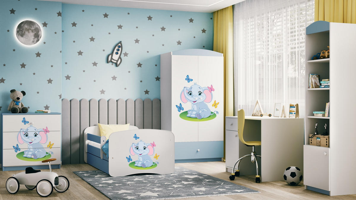 KINDERKLEIDERSCHRANK Elefant 90/175/52 - Blau, Holzwerkstoff (90/175/52cm) - Kocot Kids