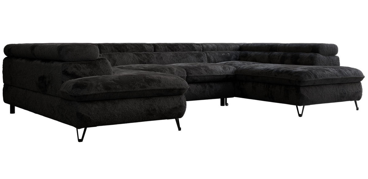 WOHNLANDSCHAFT PETER U Plüsch Schwarz - Schwarz, Textil/Metall (346/76/208cm) - MKS