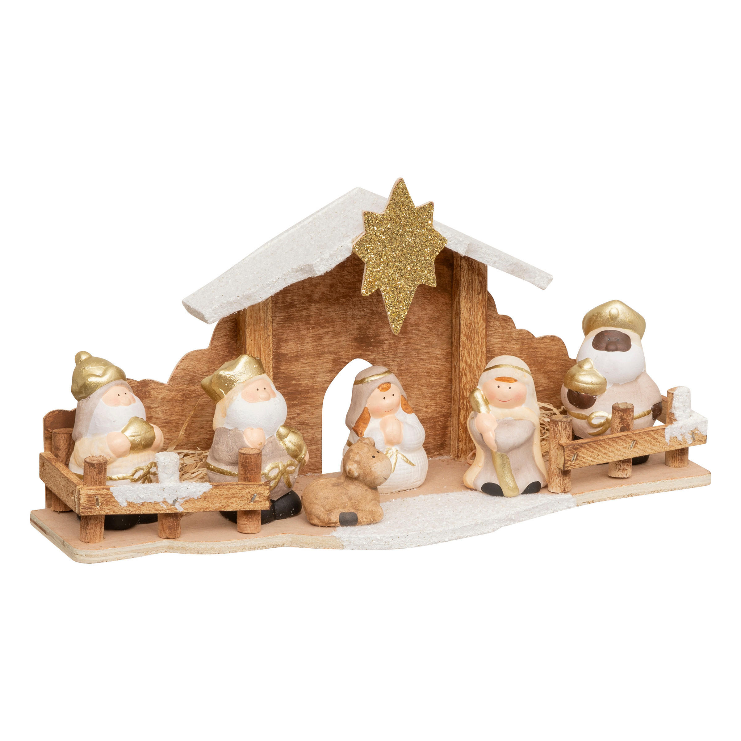 WEIHNACHTSKRIPPE 7 Figuren 33/16 cm - Multicolor, Holzwerkstoff (10.5/16/33cm) - Atmosphera Createur d´interieur