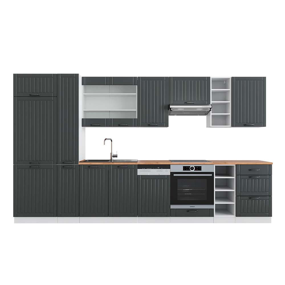 KÜCHENZEILE Fame-Line Anthrazit Landhaus/Weiß 355 cm, AP Eiche - Anthrazit/Weiß, Holzwerkstoff (355/81.6/60cm) - Vicco