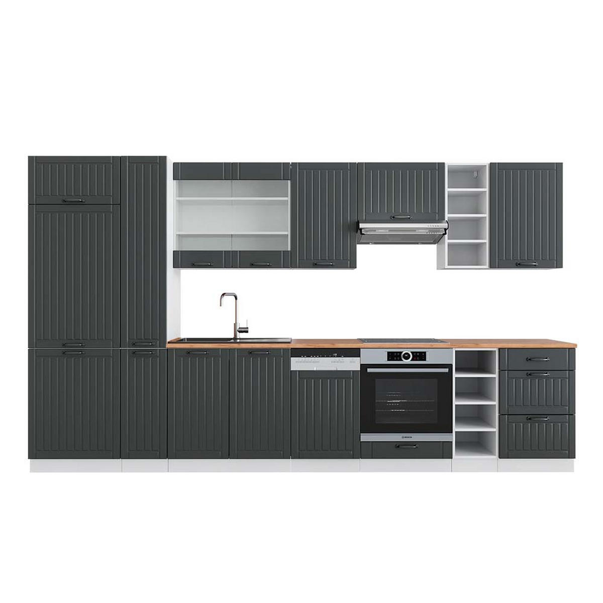 KÜCHENZEILE Fame-Line Anthrazit Landhaus/Weiß 355 cm, AP Eiche - Dunkelgrau/Weiß, Holzwerkstoff (355/81.6/60cm) - Vicco