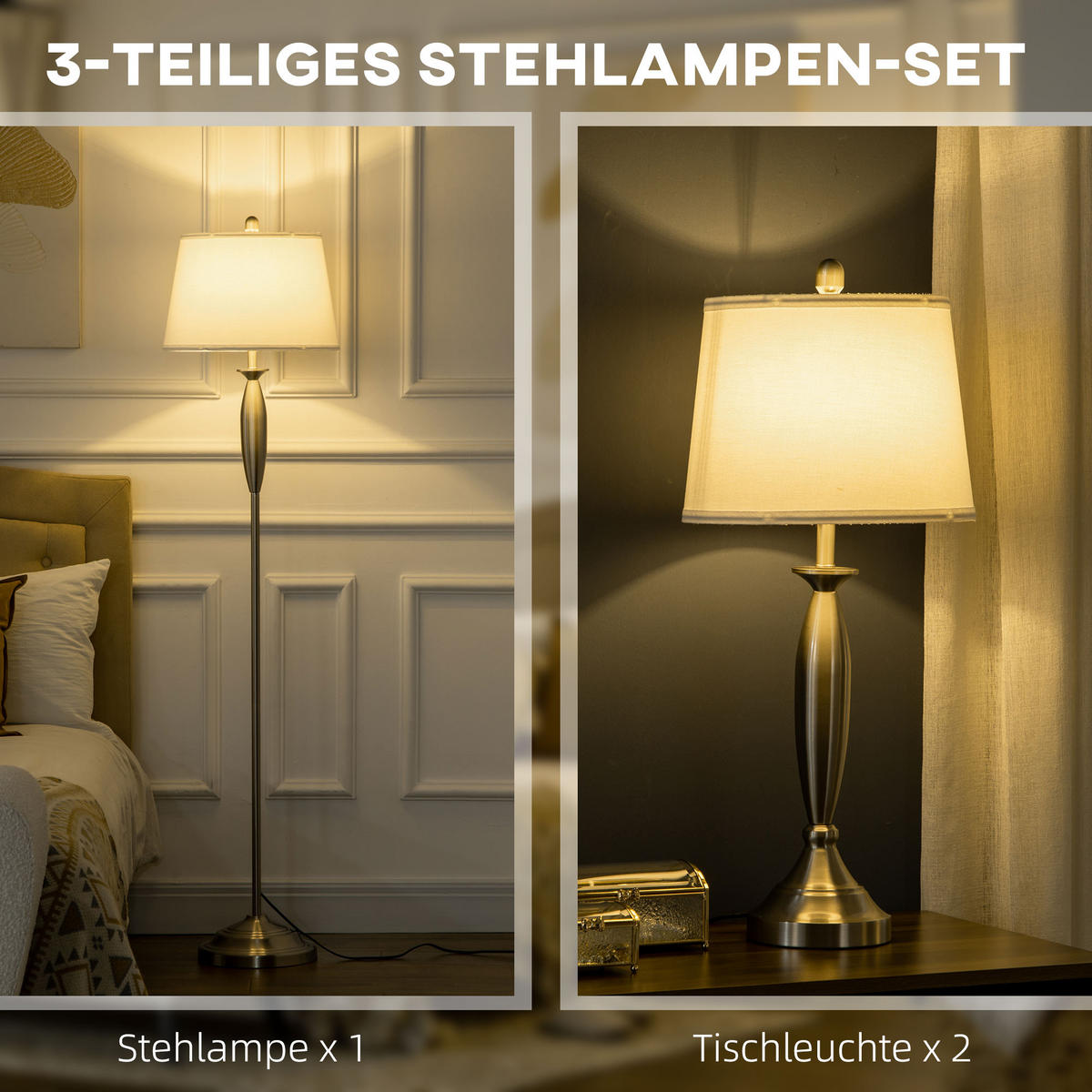 3-TEILIGES Leuchten-Set inkl.1 Stehleuchte, 2 Tischleuchten für Wohnzimmer - Multicolor, Metall (38/38/162cm) - HOMCOM