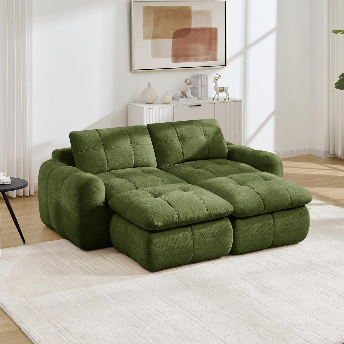 2-SITZER-SOFA DE-34464 mit 2 Ottomanen Grün - Grün, Textil (160/194cm) - ComfortXL