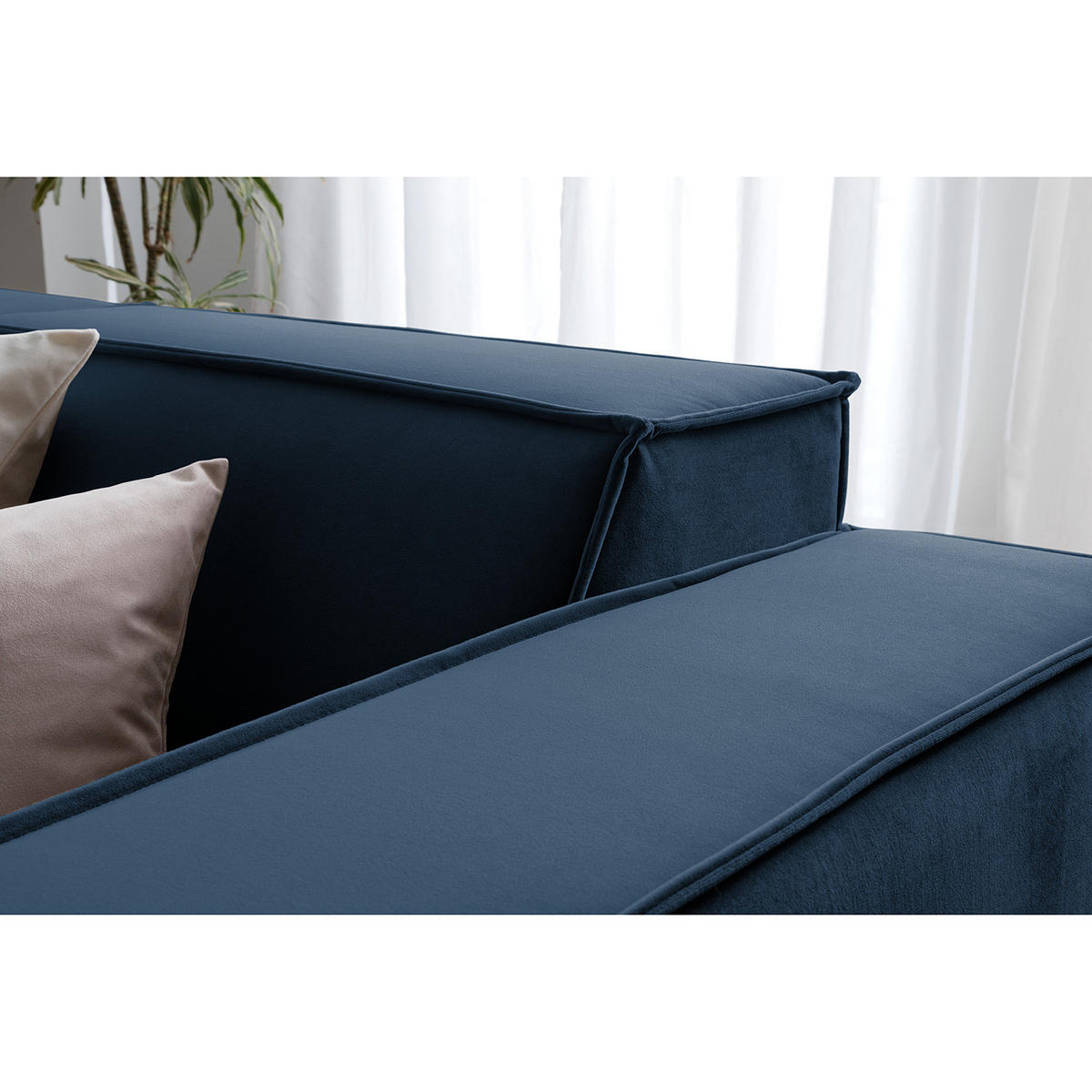 ECKSOFA mit Ottomane - Schwarz/Dunkelblau, Kunststoff/Textil (260/234cm) - home24