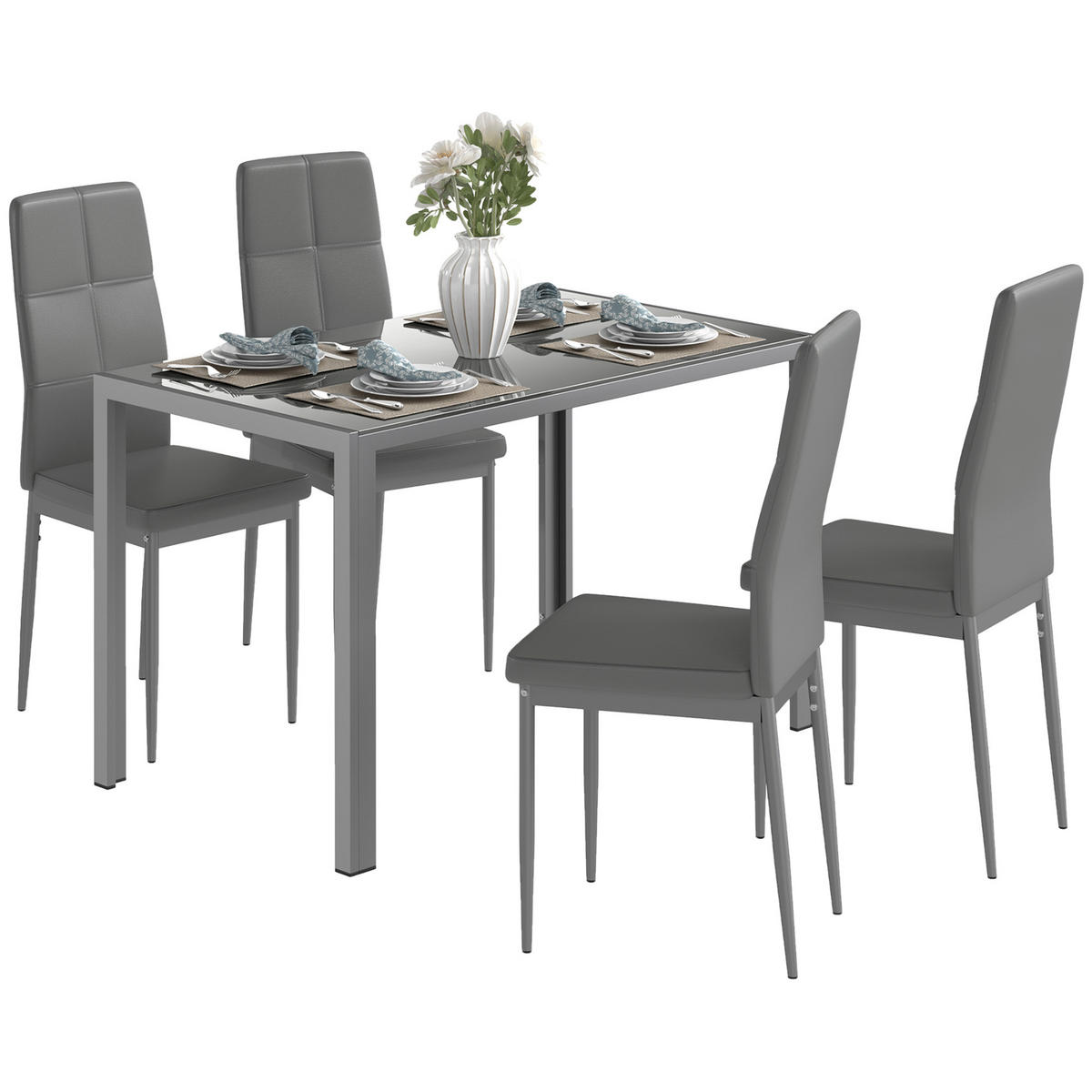 ESSGRUPPE mit 4 Stühlen, Küchentisch mit Kunstlederstühlen, 120 x 70 x 75 cm, grau - Grau, Metall (120/75/70cm)
