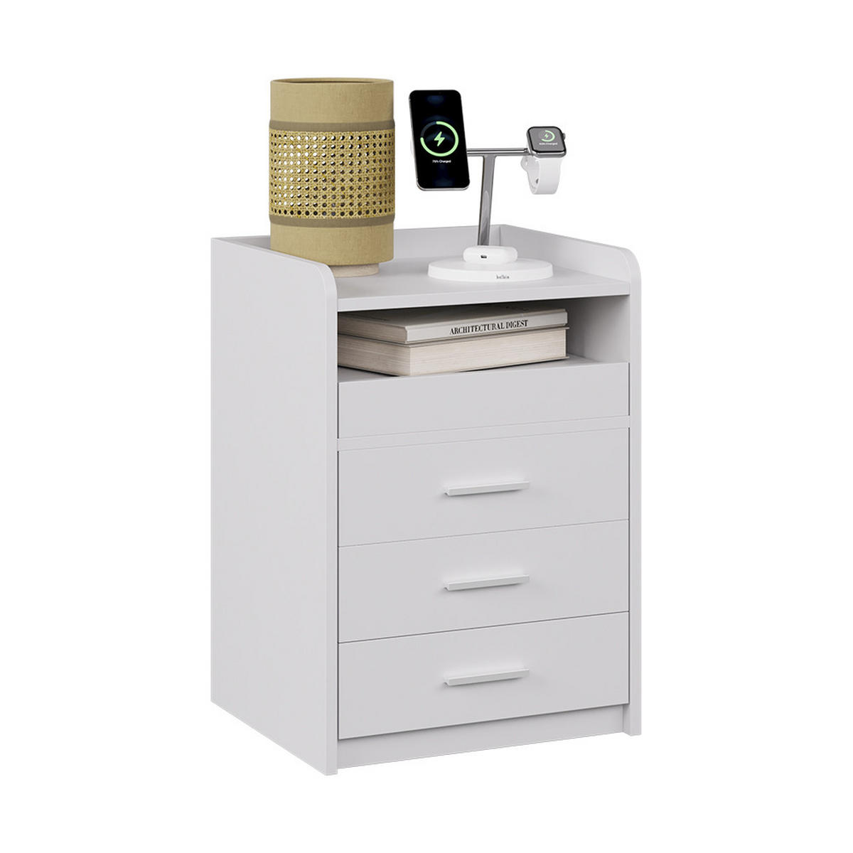 NACHTTISCH Edis Weiß 45 x 64 cm mit 3 Schubladen - Weiß, Holzwerkstoff (45/64/40cm) - Vicco