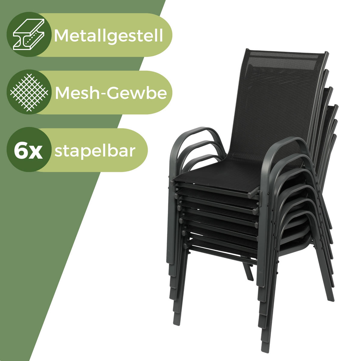 GARTENSTUHL KUBA stapelbar, 2er Set mit Sitzkissen - Anthrazit, Metall (54/84/64cm) - Albatros