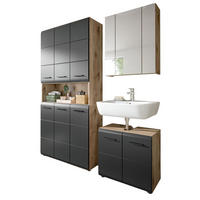 BADMÖBEL-SET schwarz matt, Nox Eiche 3-teilig, Komplettset mit viel Stauraum - Eichefarben/Schwarz, Glas/Holzwerkstoff (165/185/30cm) - Inn.Furn