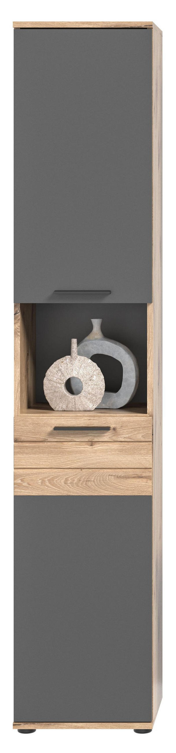 BAD-SET MASON 3-tlg. (B/H/T: ca. 112/190/34 cm) in Nox Oak Nachbildung/Basalt grau - Eichefarben, Holzwerkstoff (112/190/34cm)