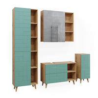 BADMÖBEL-SET Rudi Mintgrün 4 Teile, mit Hochschrank - Eichefarben/Mintgrün, Holzwerkstoff (90/59/32cm) - Vicco