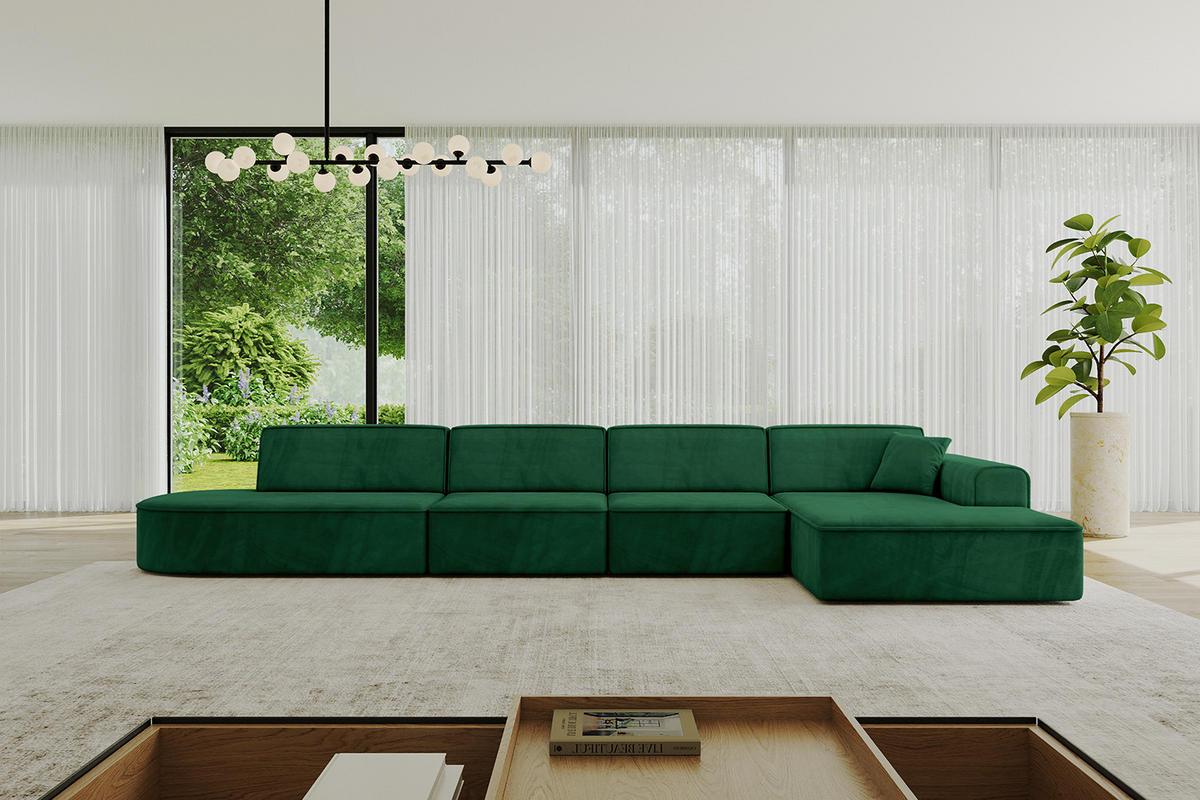ECKSOFA Ottomane Rechts IREA-L3-v3 - 413x171x79 cm Grün - Grün, Holzwerkstoff/Textil (171/413cm) - ALTDECOR