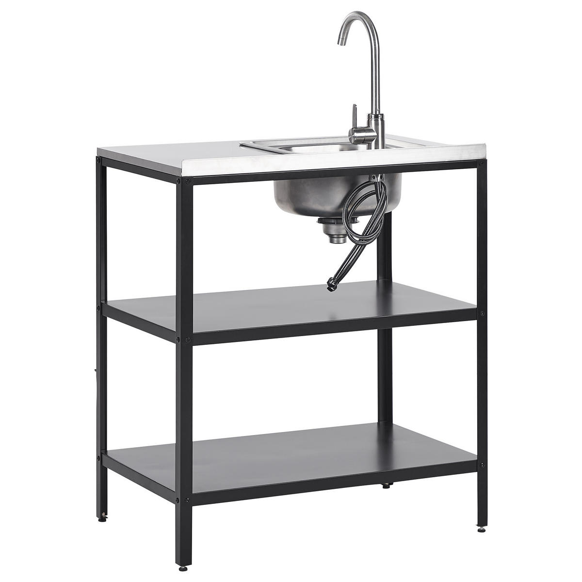OUTDOOR-KÜCHENINSEL mit Spüle Stahl schwarz 80/50/92 cm Vilama - Silberfarben/Schwarz, Metall (80/90/50cm) - Beliani