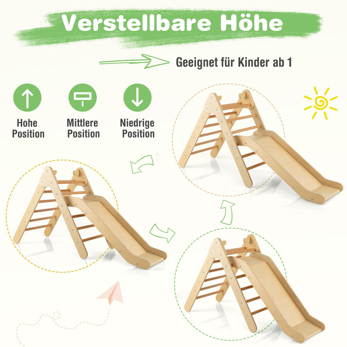 RUTSCHE kletterdreieck Holz - Naturfarben, Holz (87/74/48cm) - COSTWAY