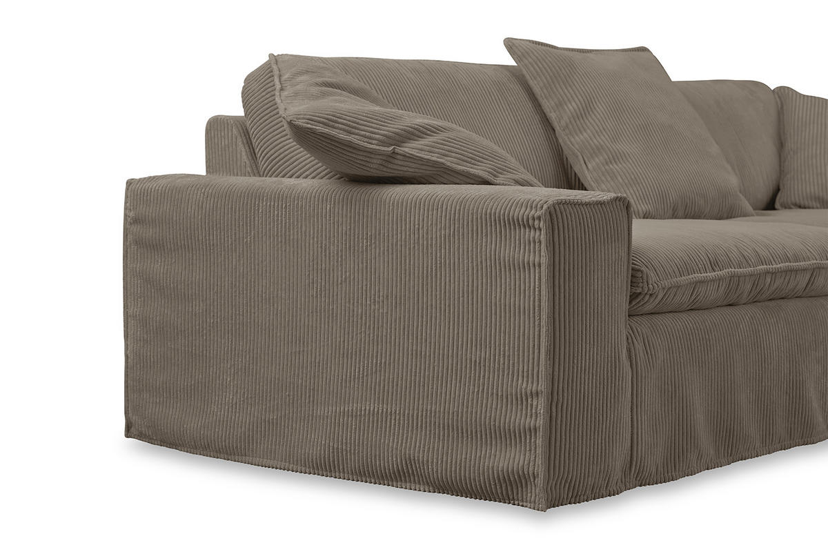 SOFA XL NETTA Braun Cord - Dunkelbraun/Braun, Birkenholz/Textil (258/90/116cm) - KAWOLA