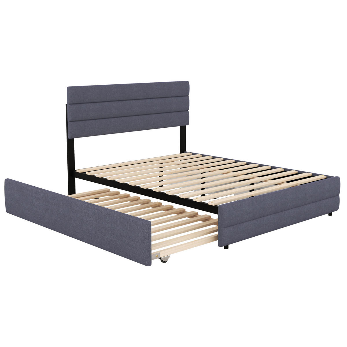 POLSTERBETT 140/200 cm grau mit Unterbett und zwei Schubladen - Grau, Textil (140/200cm) - OKWISH
