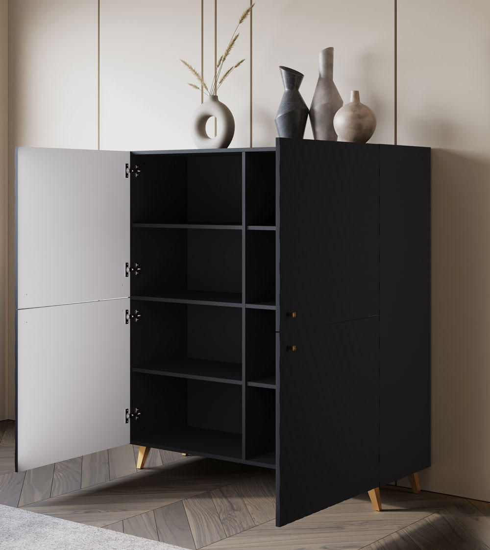 HIGHBOARD Phuket Schwarz 120 / 39 / 128 cm - Goldfarben/Schwarz, Holz/Holzwerkstoff (120/128/39cm) - Feldmann-Wohnen
