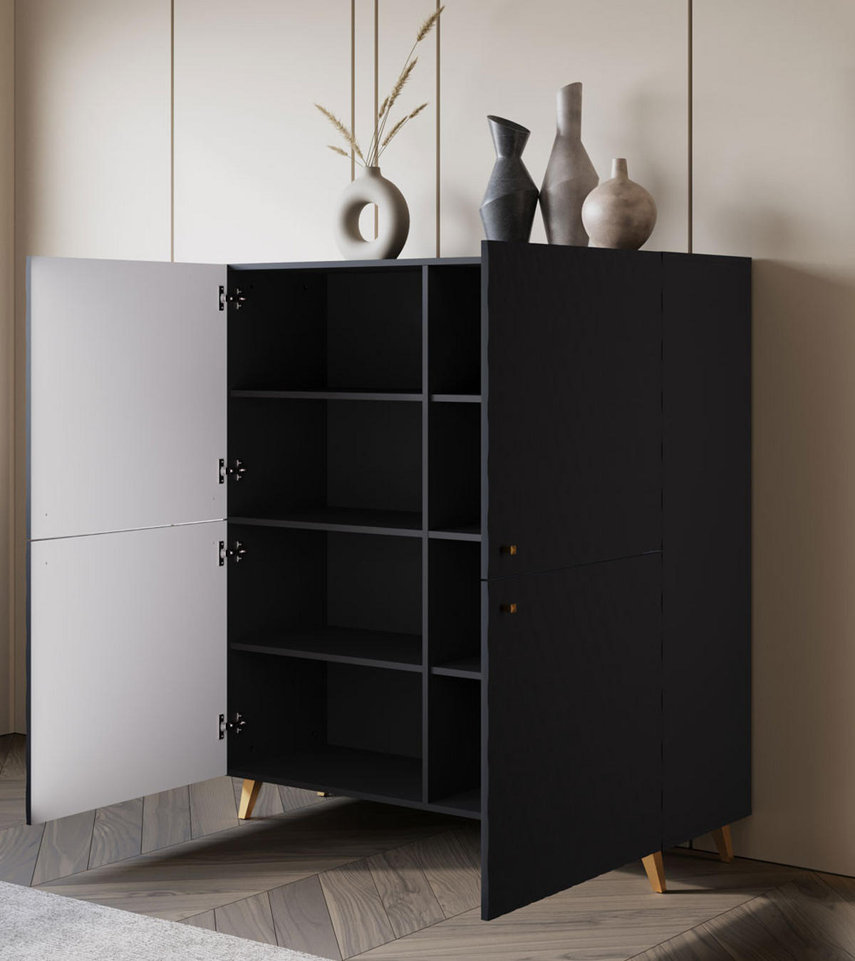 HIGHBOARD Phuket Schwarz 120 / 39 / 128 cm - Goldfarben/Schwarz, Holz/Holzwerkstoff (120/128/39cm) - Feldmann-Wohnen