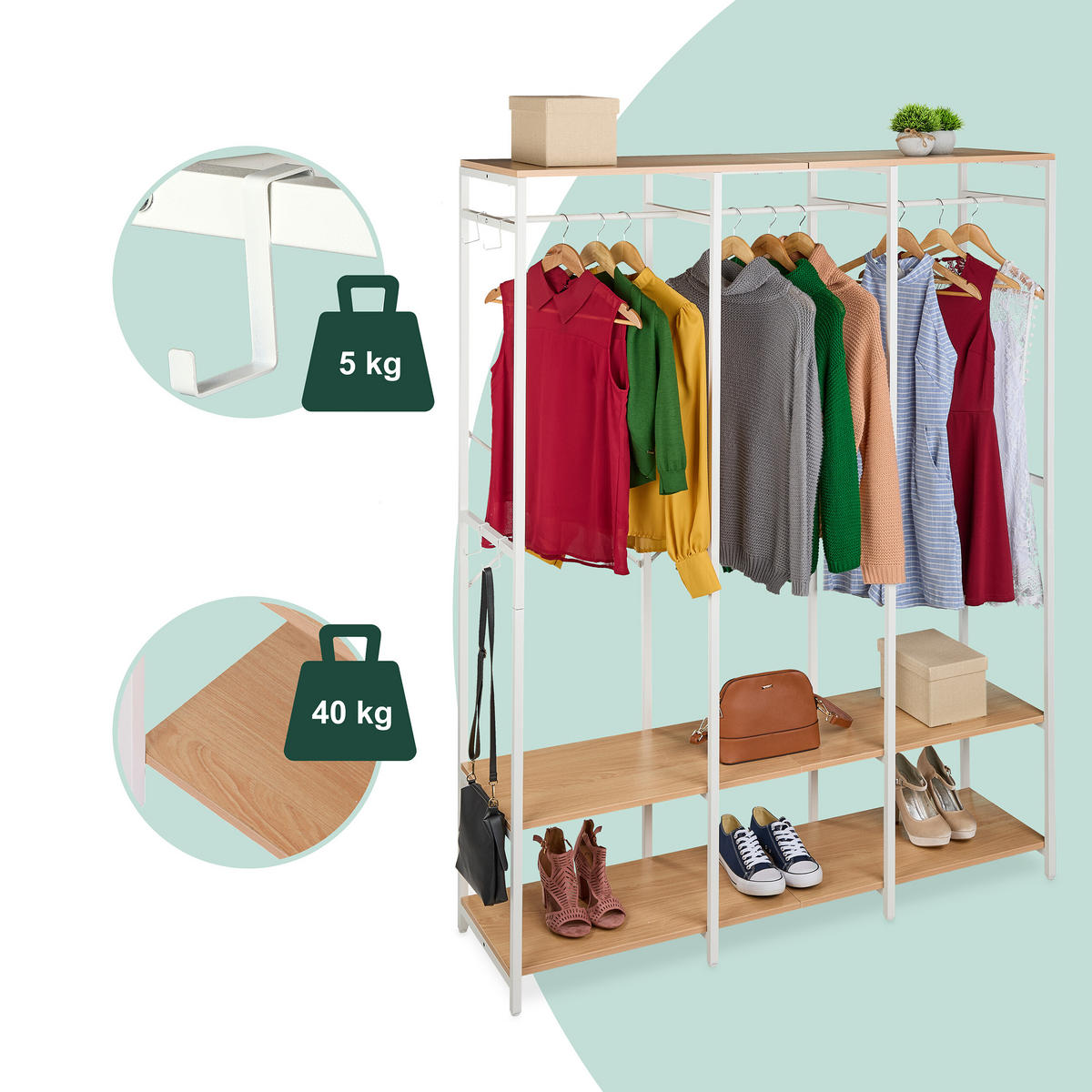 GARDEROBE - Weiß, Holzwerkstoff/Metall (141/180/40cm) - Relaxdays