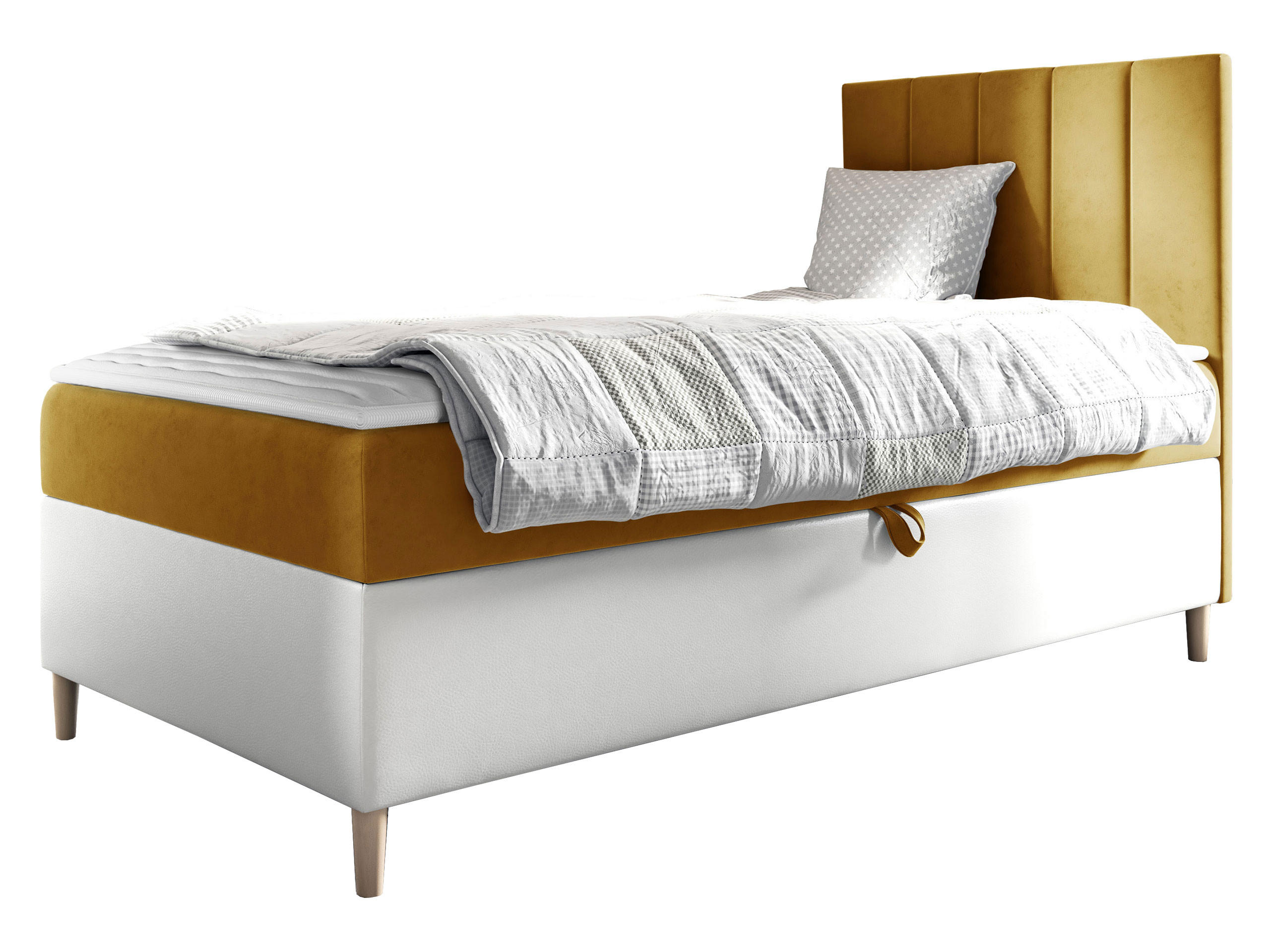 BOXBETT Maja Junior 1, Seite zum Öffnen des Bettkastens: Rechts - Gelb/Weiß, Holz (100/200cm) - MIRJAN24