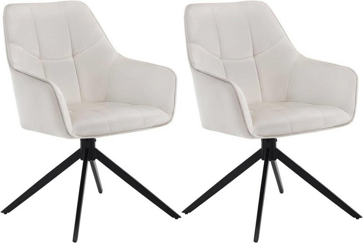 ESSZIMMERSTUHL 2er Set, Samt, Metallbeine, Creme - Creme/Schwarz, Kunststoff/Textil (58/86/63.5cm) - Woltu