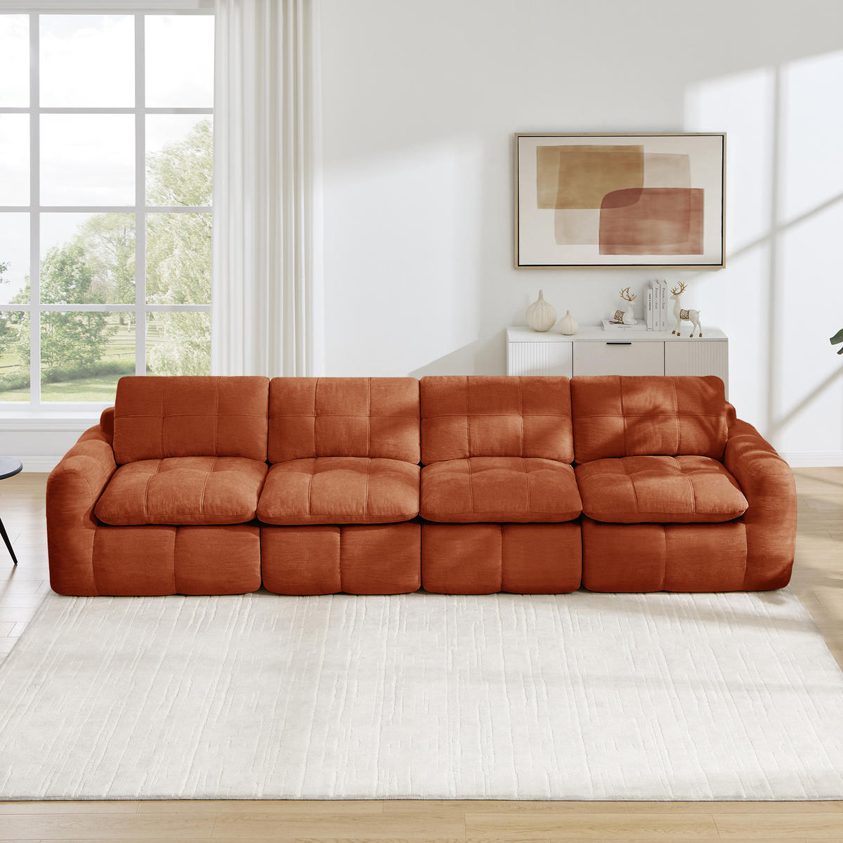 4-SITZER-SOFA, minimalistisch, Chenille-Orange - Orange, Textil (97/68/334cm) - KOMHTOM