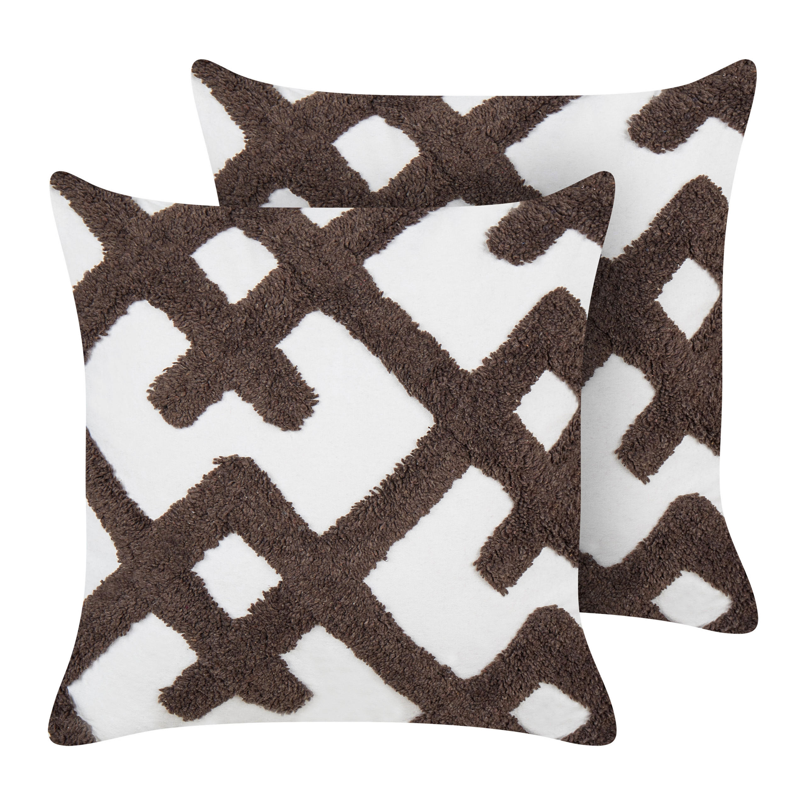 DEKOKISSEN 2er-Set Weiß 45/45 cm Carnation - Weiß/Braun, Textil (45/45cm) - Beliani