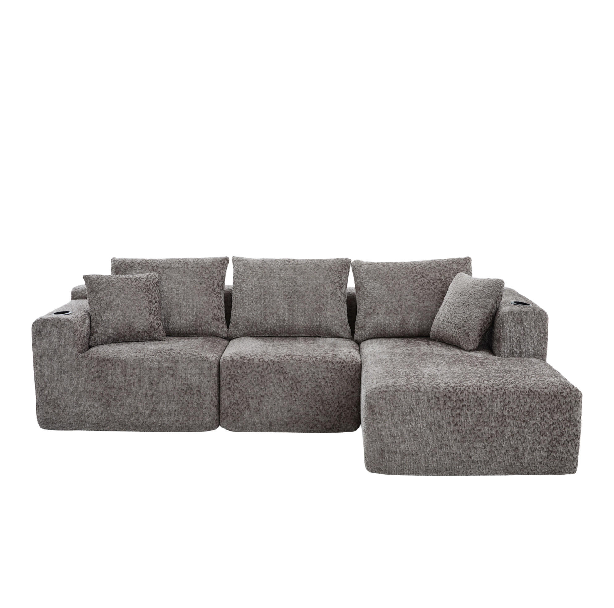ECKSOFA 261/165/80,5 cm mit Getränkehaltern, tiefer Sitzfläche und Chenille-Bezug, Dunkelgrau - Dunkelgrau, Textil (261/165cm) - Redom