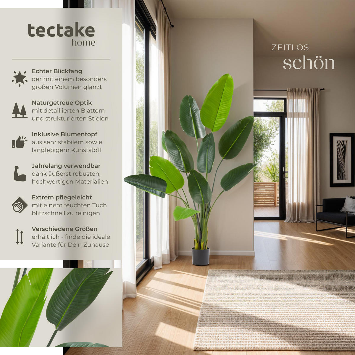 KÜNSTLICHER-PARADIESVOGELBAUM Tropic,stabiler Kunststoff-Blumentopf,grün - Grün, Kunststoff (160cm) - tectake