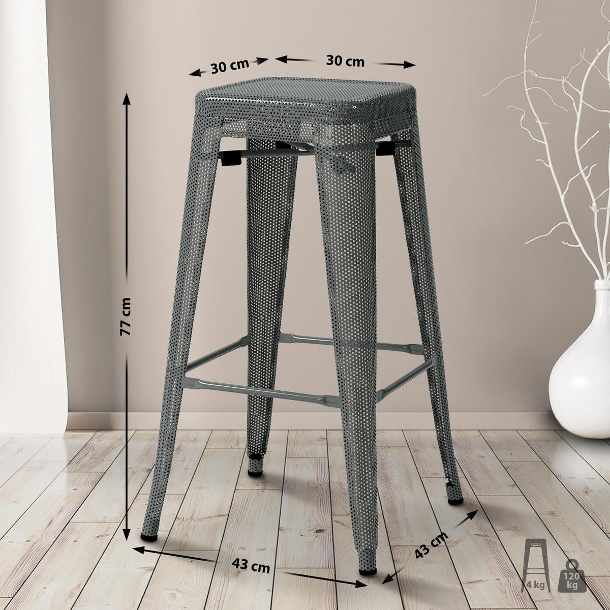 BARHOCKER Metall grau - Grau, Metall (43/77/43cm) - CLP