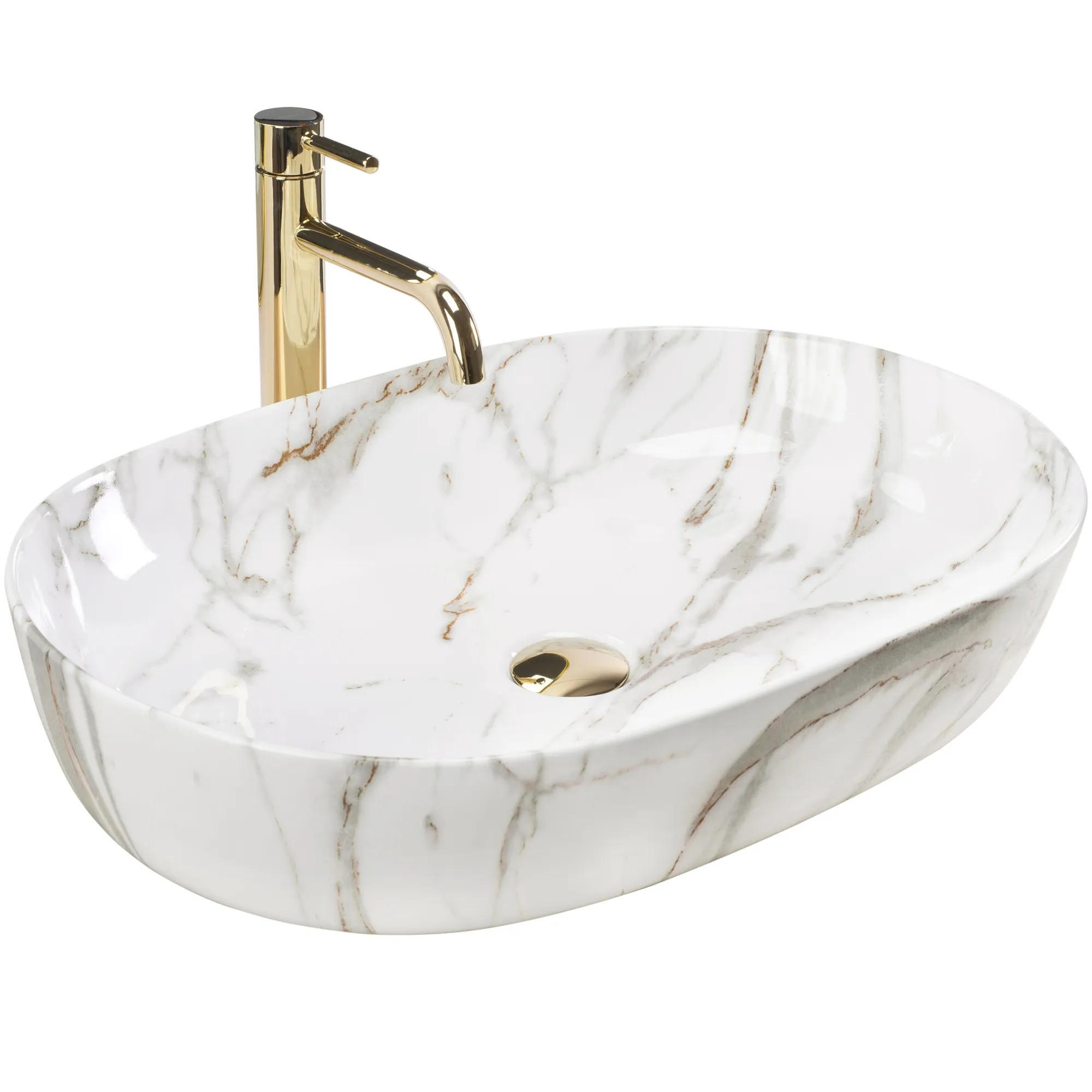 AUFSATZWASCHBECKEN Rea Cleo 61 Shiny Aiax - Weiß, Keramik (41/14/60.5cm) - REA