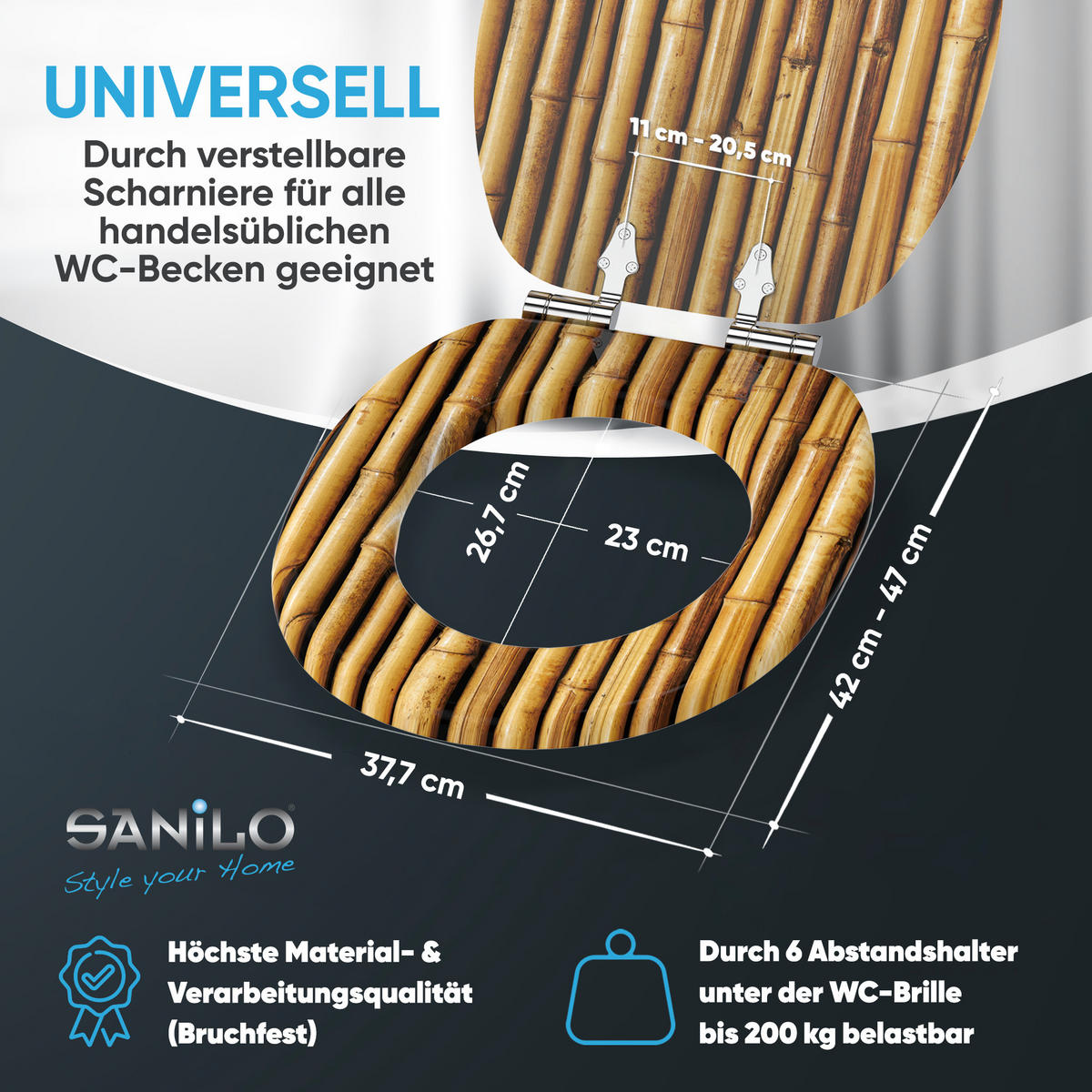 WC Sitz mit Absenkautomatik Bambusa - Braun, Holzwerkstoff (38/6/47cm) - Sanilo