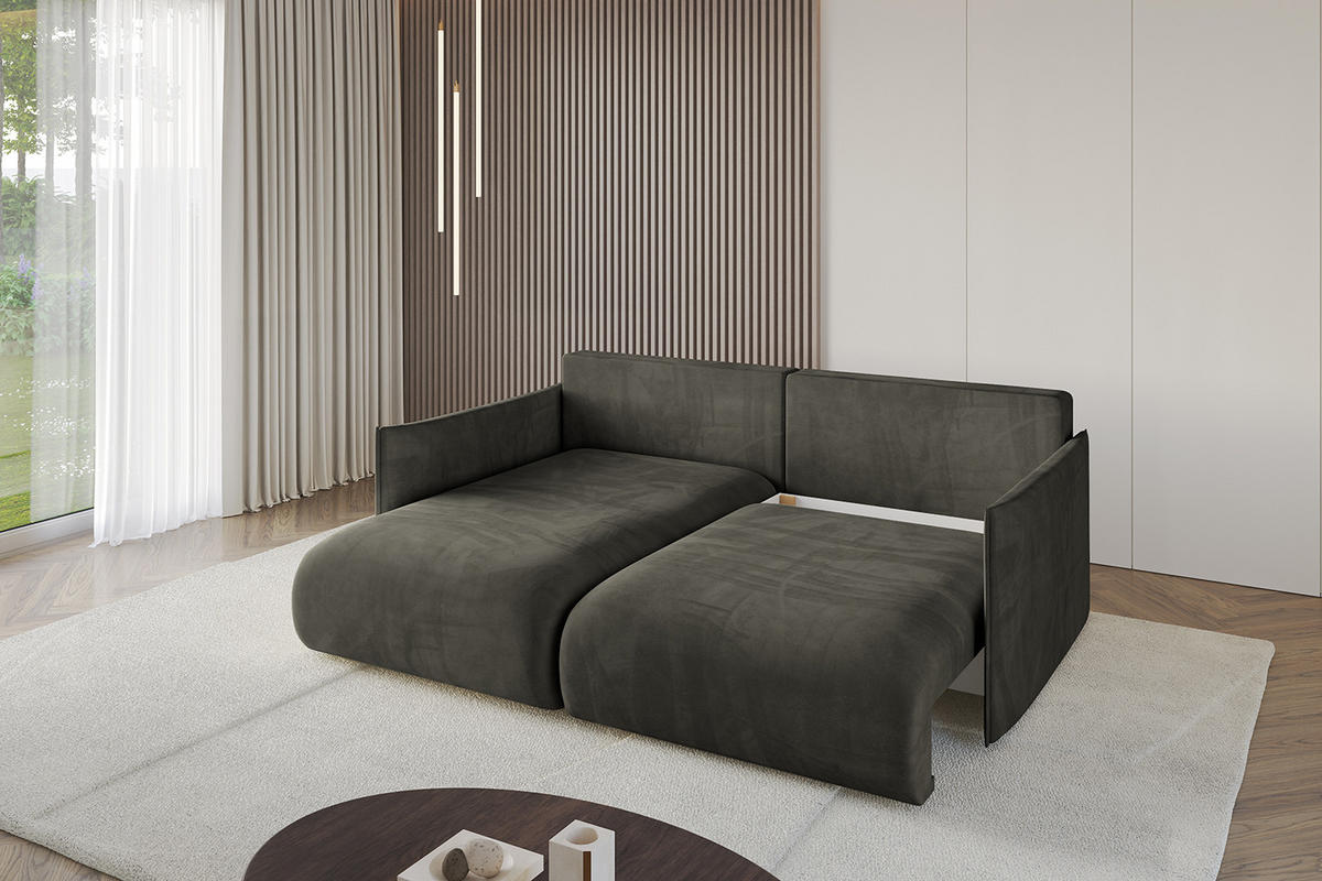 ECKSOFA mit Schlaffunktion und Bettkasten ONESK-L 208x165x40 Schwarz Velours - Schwarz, Holzwerkstoff/Kunststoff (208/165cm) - ALTDECOR