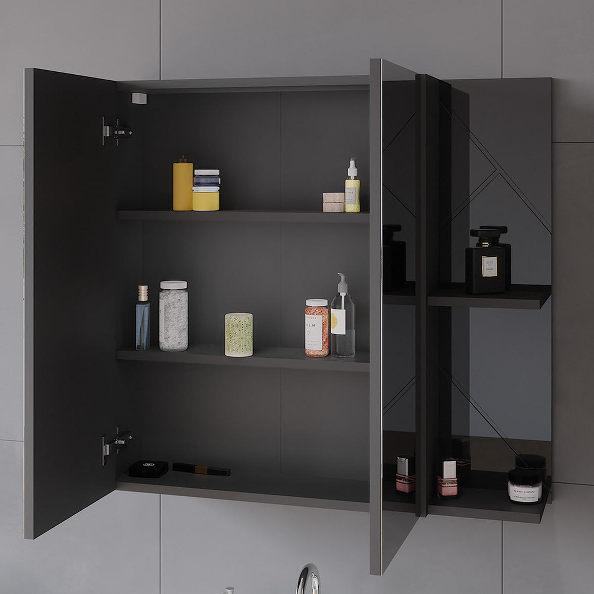 BADSPIEGELSCHRANK Irma Anthrazit Hochglanz 80 x 75 cm - Anthrazit, Holzwerkstoff (80/75/17.2cm) - Vicco