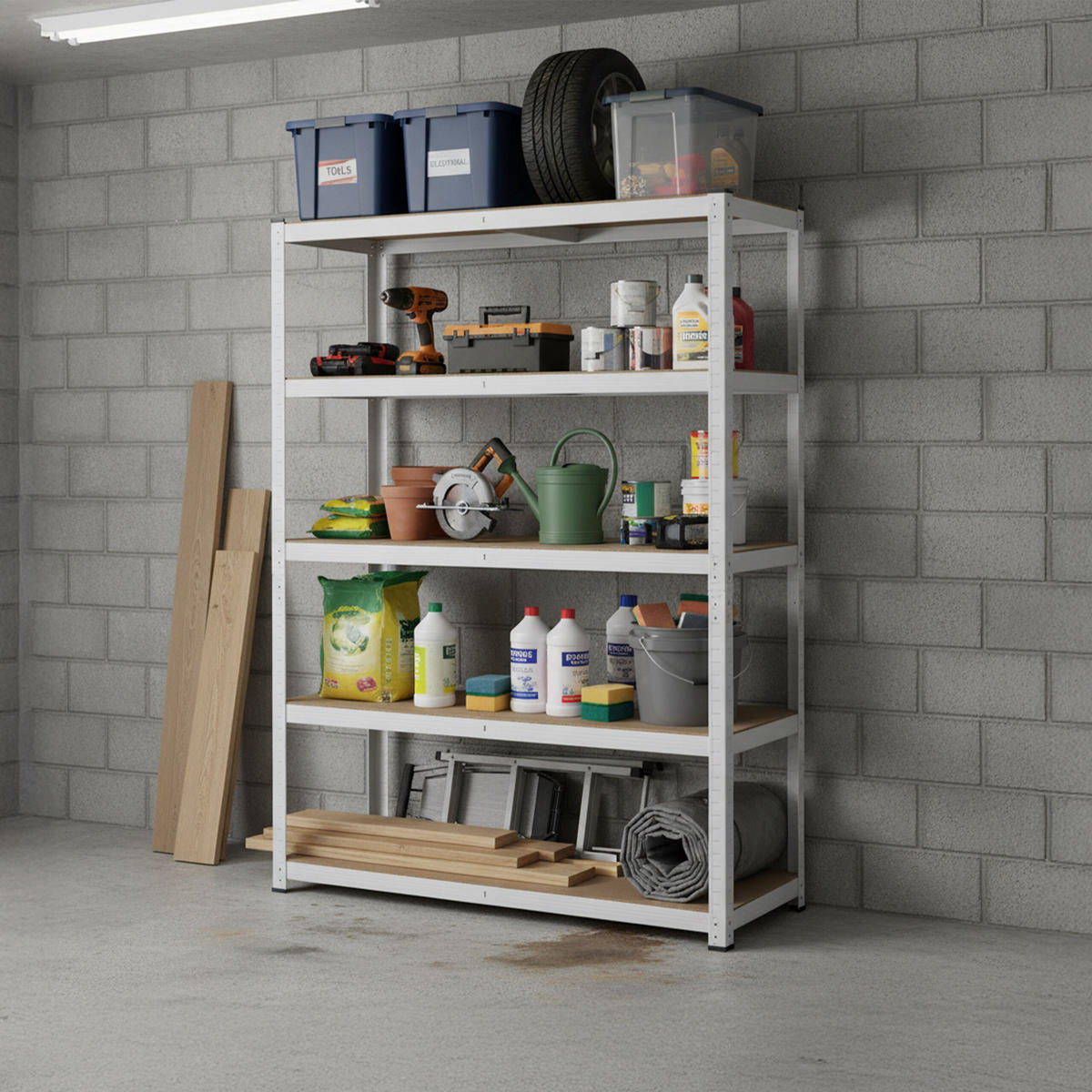 SCHWERLASTREGAL - Weiß, Holzwerkstoff/Kunststoff (100/200/50cm) - Relaxdays