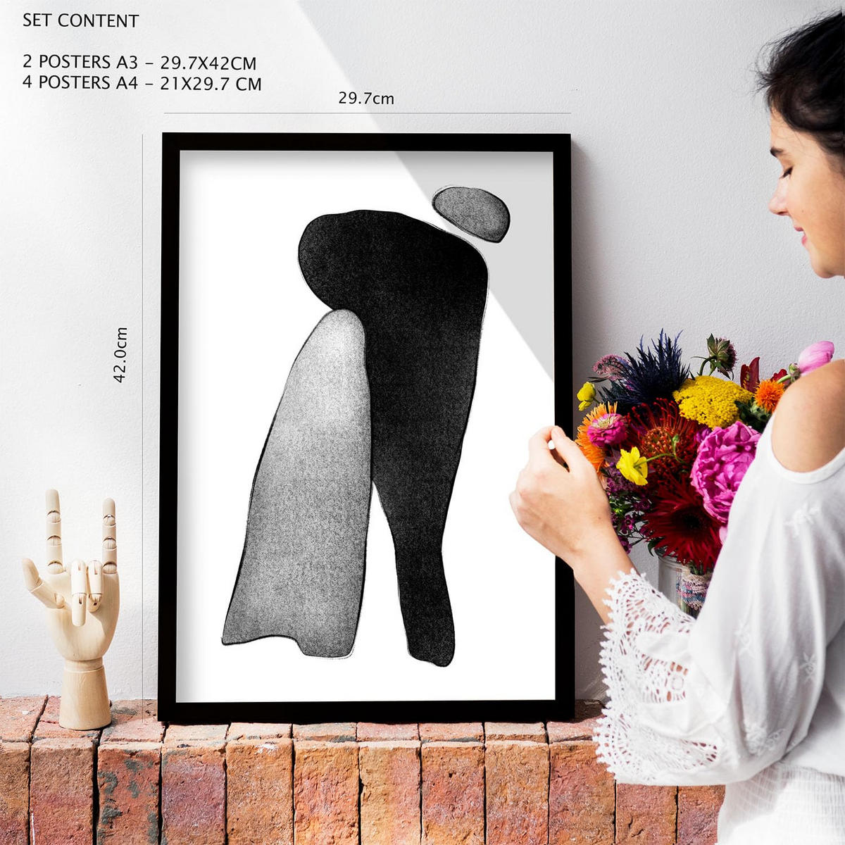 POSTER Set Mit 6 Kopflose abstrakte Liebhaber Größe A3 & A4 Weißer Rahmen - Weiß, Papier (29.7/1cm) - Nacnic