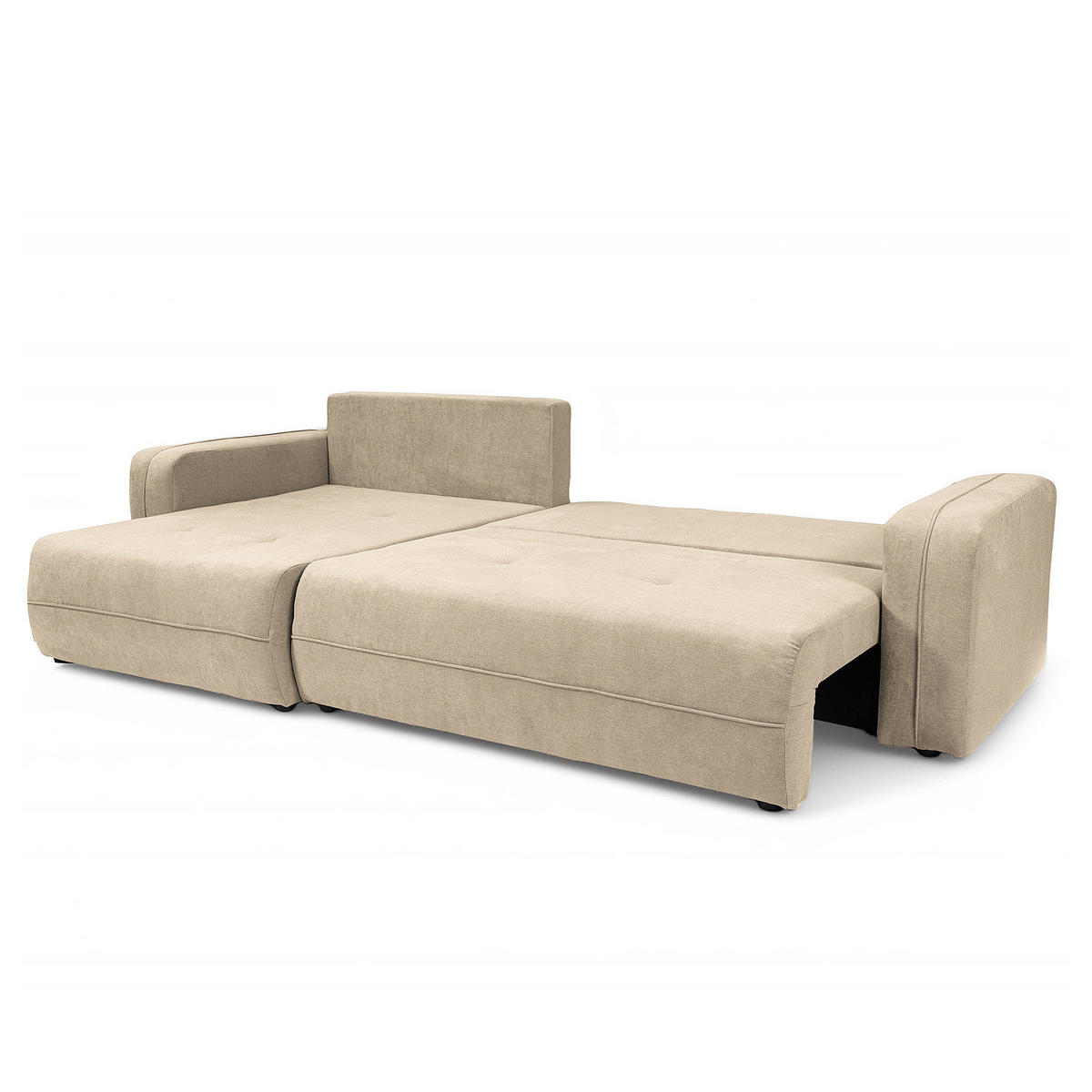 ECKSOFA mit Schlaffunktion - 272 cm - Creme/Schwarz, Kunststoff/Textil (272/145cm) - home24