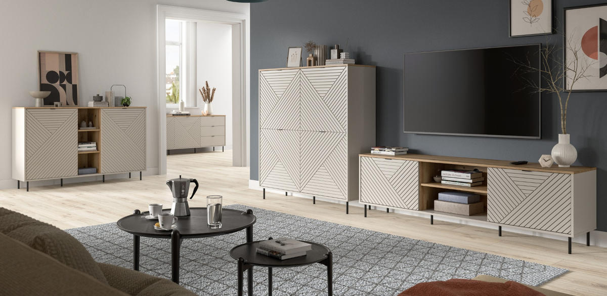 SIDEBOARD Kaschmir, Evoke Eiche 154 x 95 cm, Kommode in modernem Design - Kaschmir/Eichefarben, Holzwerkstoff/Metall (154/95/40cm) - Inn.Furn