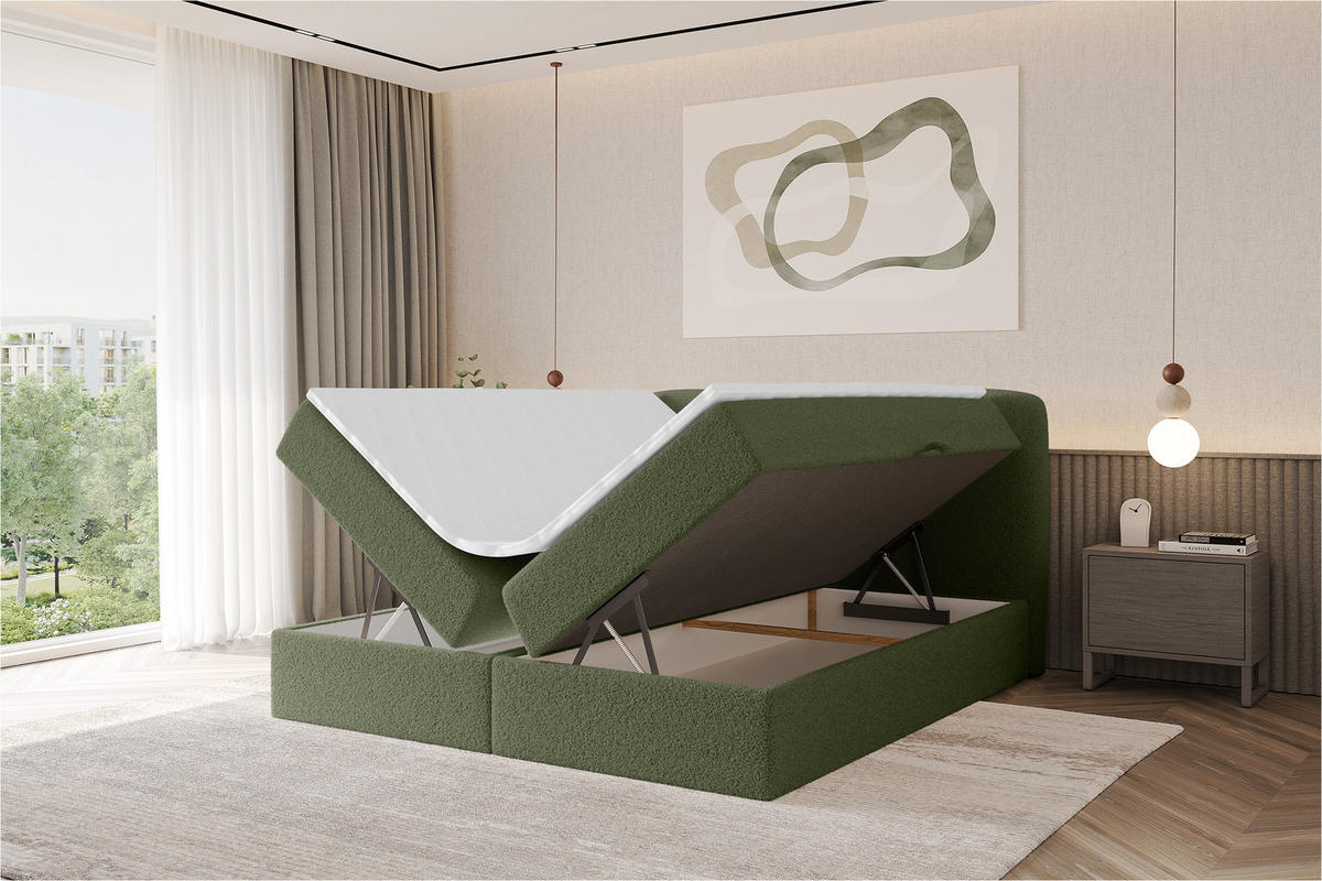 BOXBETT mit Matratze H4 - NINA - 160x200 cm Grün - Dunkelgrün, Holzwerkstoff (160/200cm) - ALTDECOR