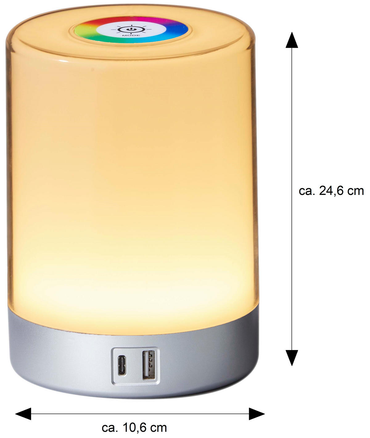 LED-TISCHLEUCHTE - dimmbar mit Farbwechsel, Touch-Taste und USB-Ladeports in Silber - Silberfarben, Kunststoff (10.6/10.6/14.6cm) - Northpoint