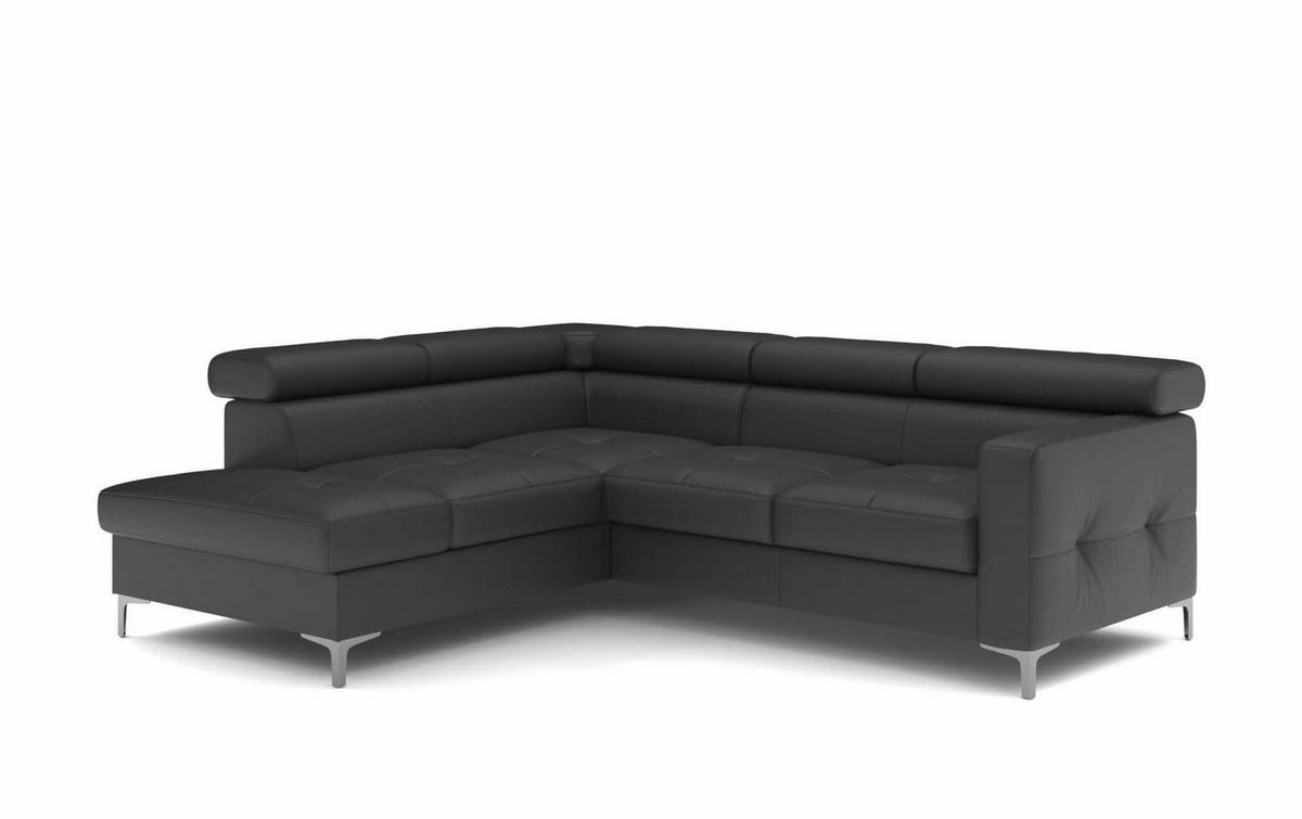 ECKSCHLAFSOFA aus Echtleder mit Schlaffunktion und Bettkasten - Chromfarben/Silberfarben, Leder/Holz (242/207cm) - Cotta