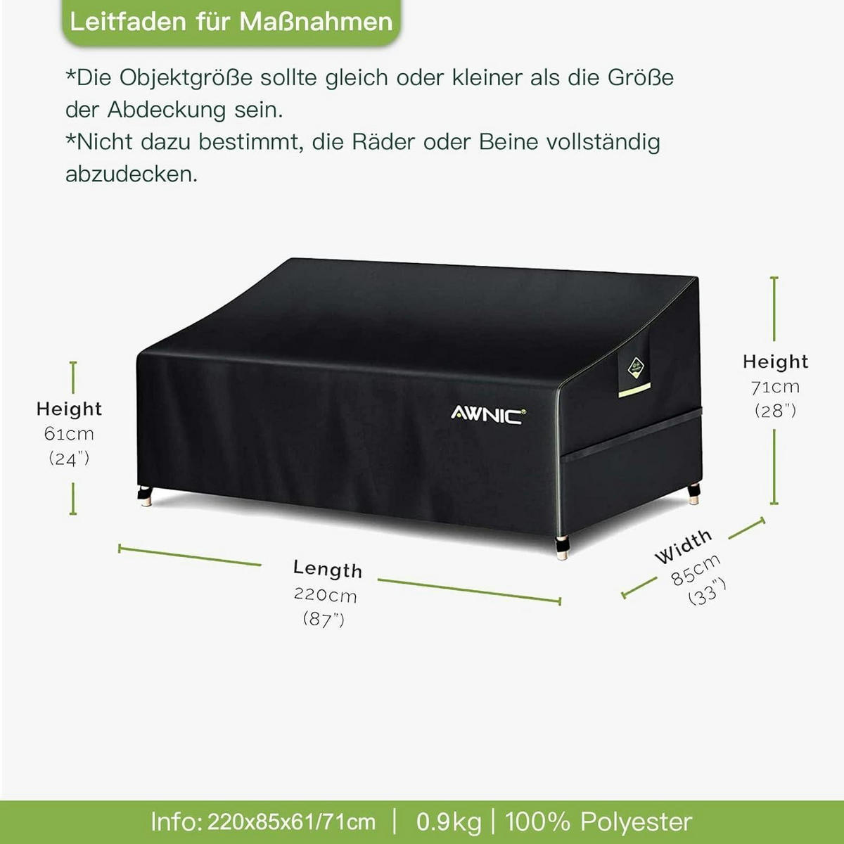 SOFA Überzug 3 Sitzer Wasserdicht 220 x 85 x 61/71 cm - Schwarz, Textil (220/61/85cm)