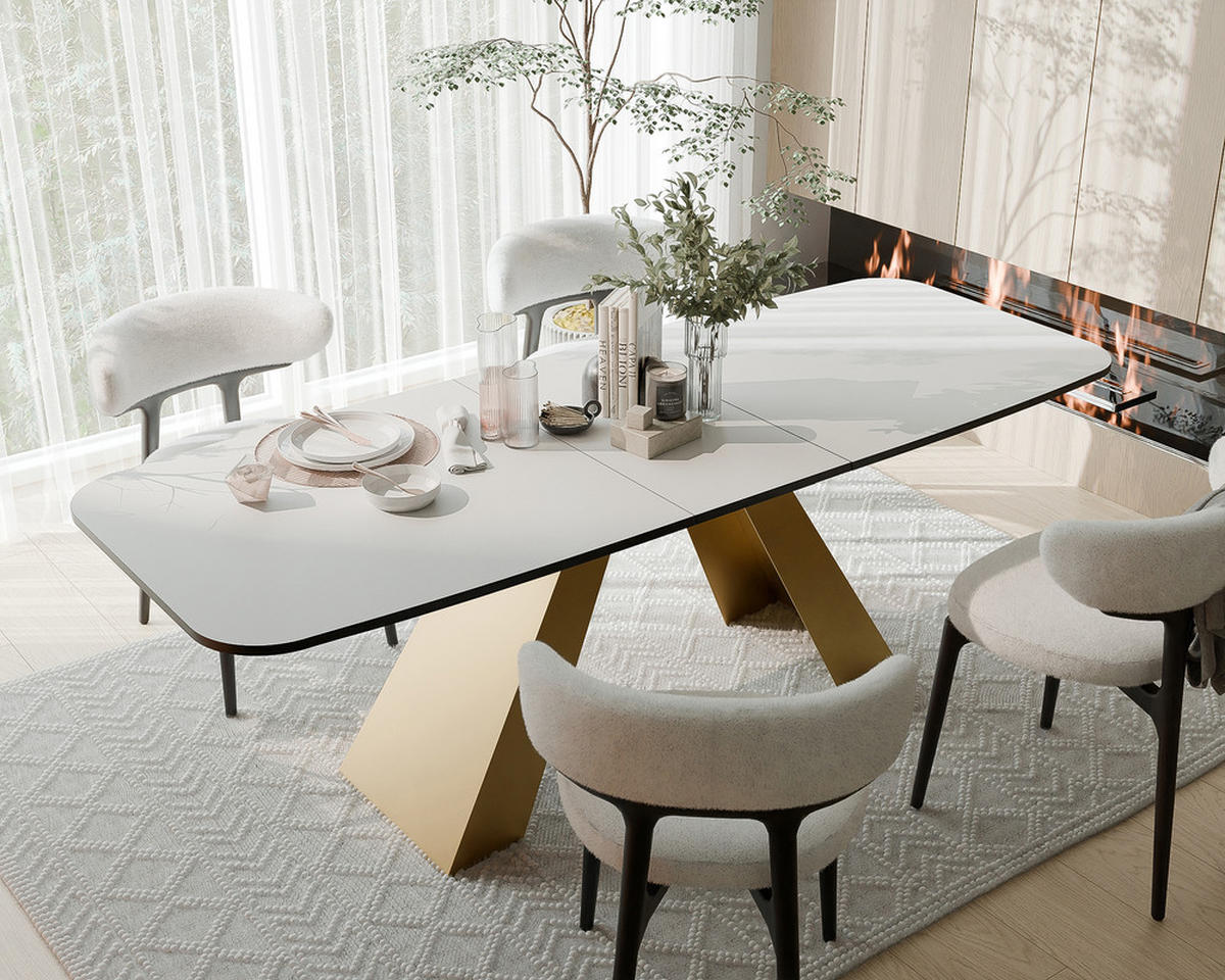 AUSZIEHTISCH ZENITH 160/90/76 cm mit Metallgestell, Gold / Weiß - Goldfarben/Weiß, Holzwerkstoff/Metall (90/160/76cm) - Idohome
