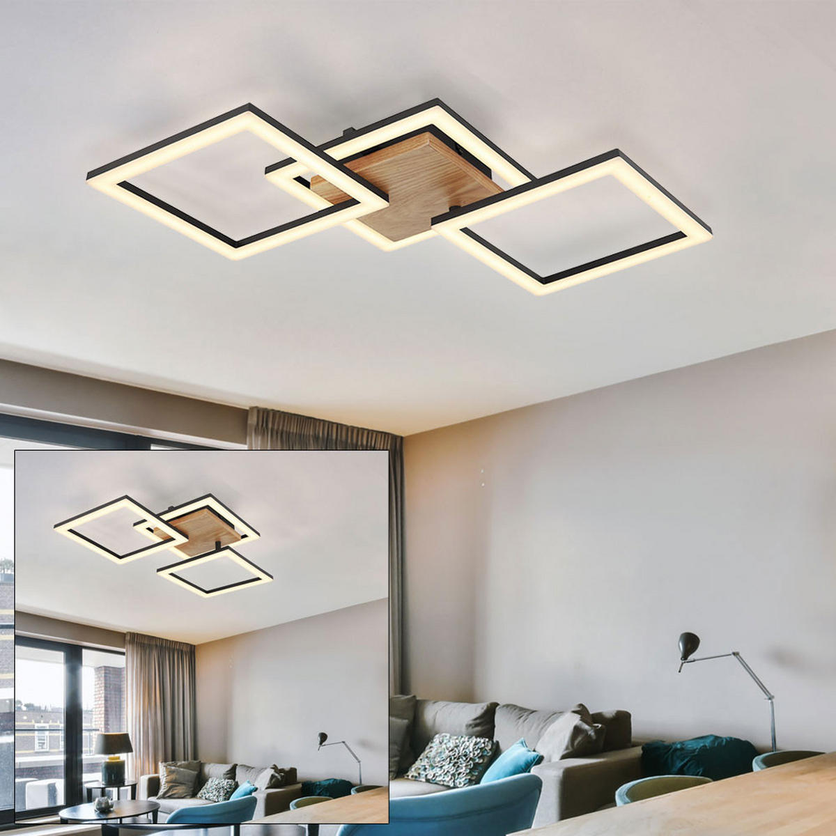 LED DECKENLEUCHTE KERRY Holz dunkelbraun schwarz - Braun, Holz (66/31/7.5cm) - Globo Lighting