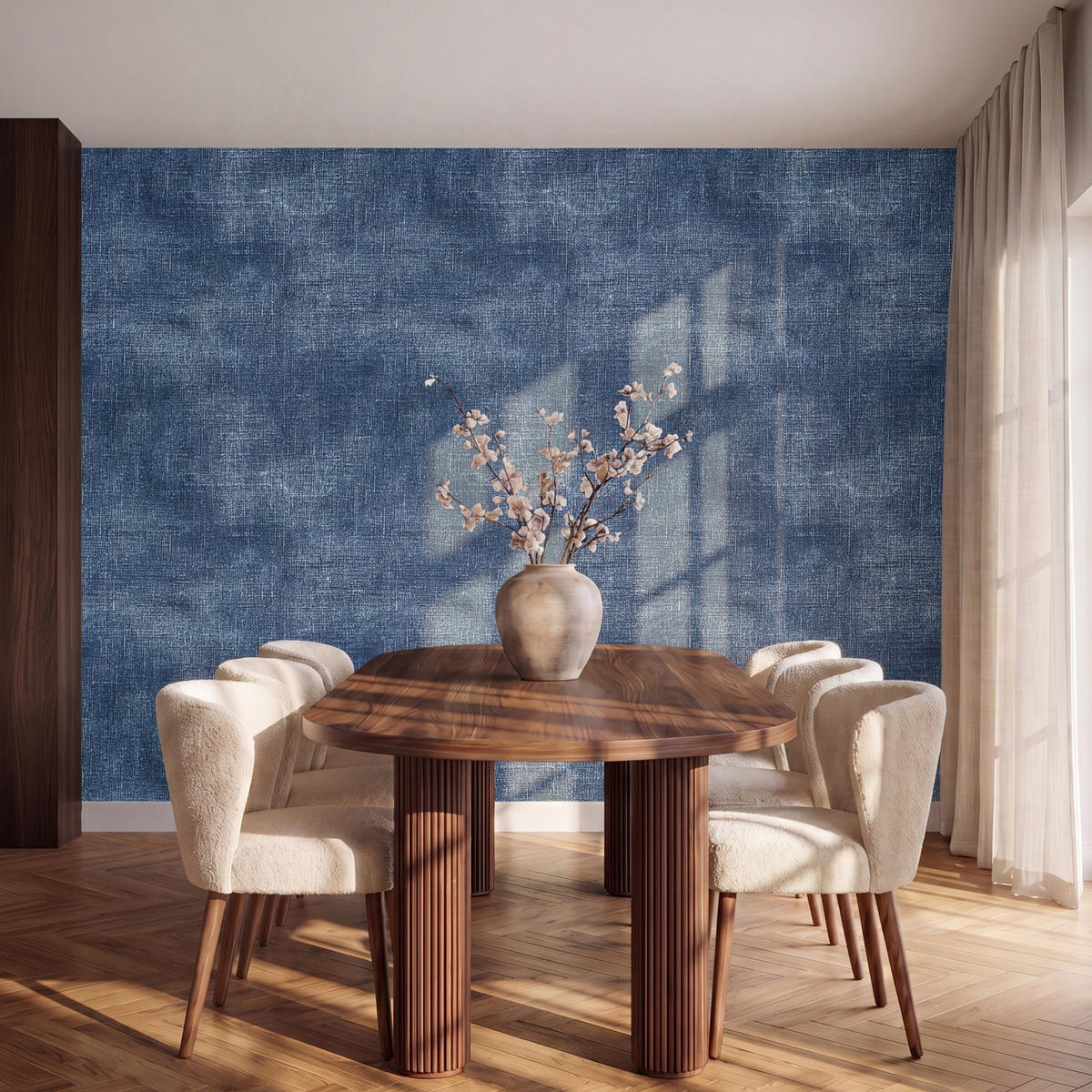 TAPETE - Leinen - Textur - Muster - Denim - Rustikal - 260x200 cm - Blau, Papier (260/200cm) - OnlyWow