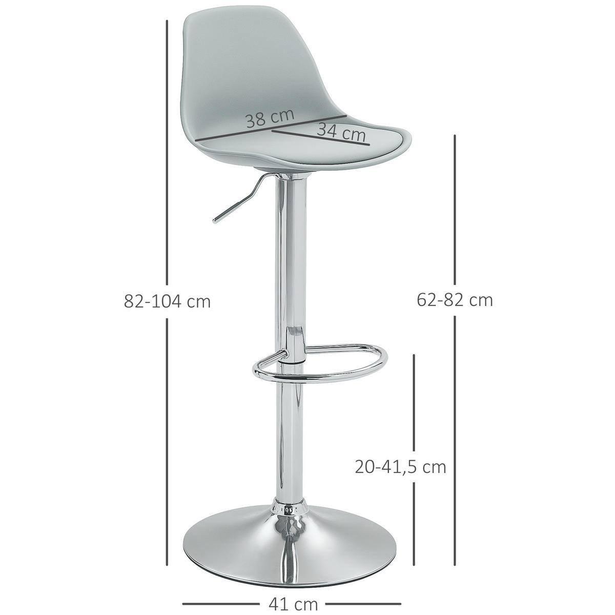 BARHOCKER 2er Set, Gepolstert Barstuhl mit Stahlgestell, Lehne für Küche Grau - Grau, Leder (42/104/38cm) - HOMCOM